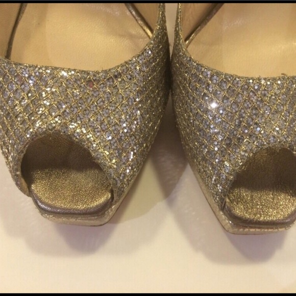Jimmy Choo Clue Silver Glitter‎ Slingback Pump Platform Sandal Shoe [ 38.5 ] - Picture 11 of 14